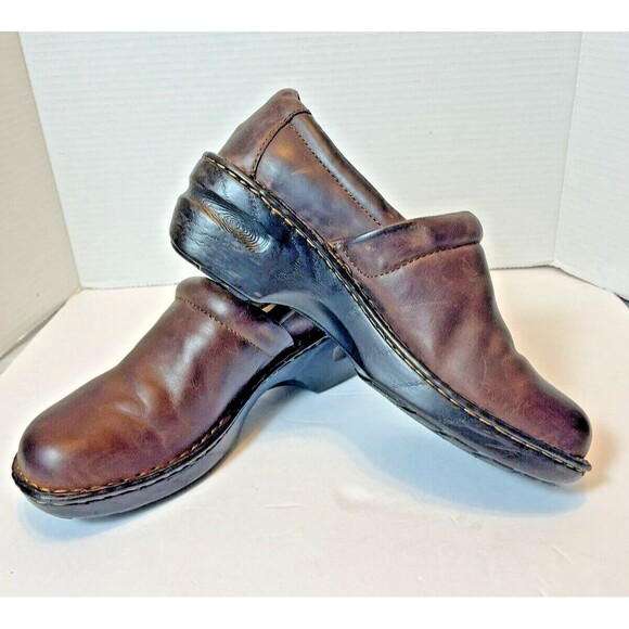 BOC Women's Brown Clog Slip On Comfort Nurse Wedge Heel Leather Professional 8.5 - Picture 1 of 10